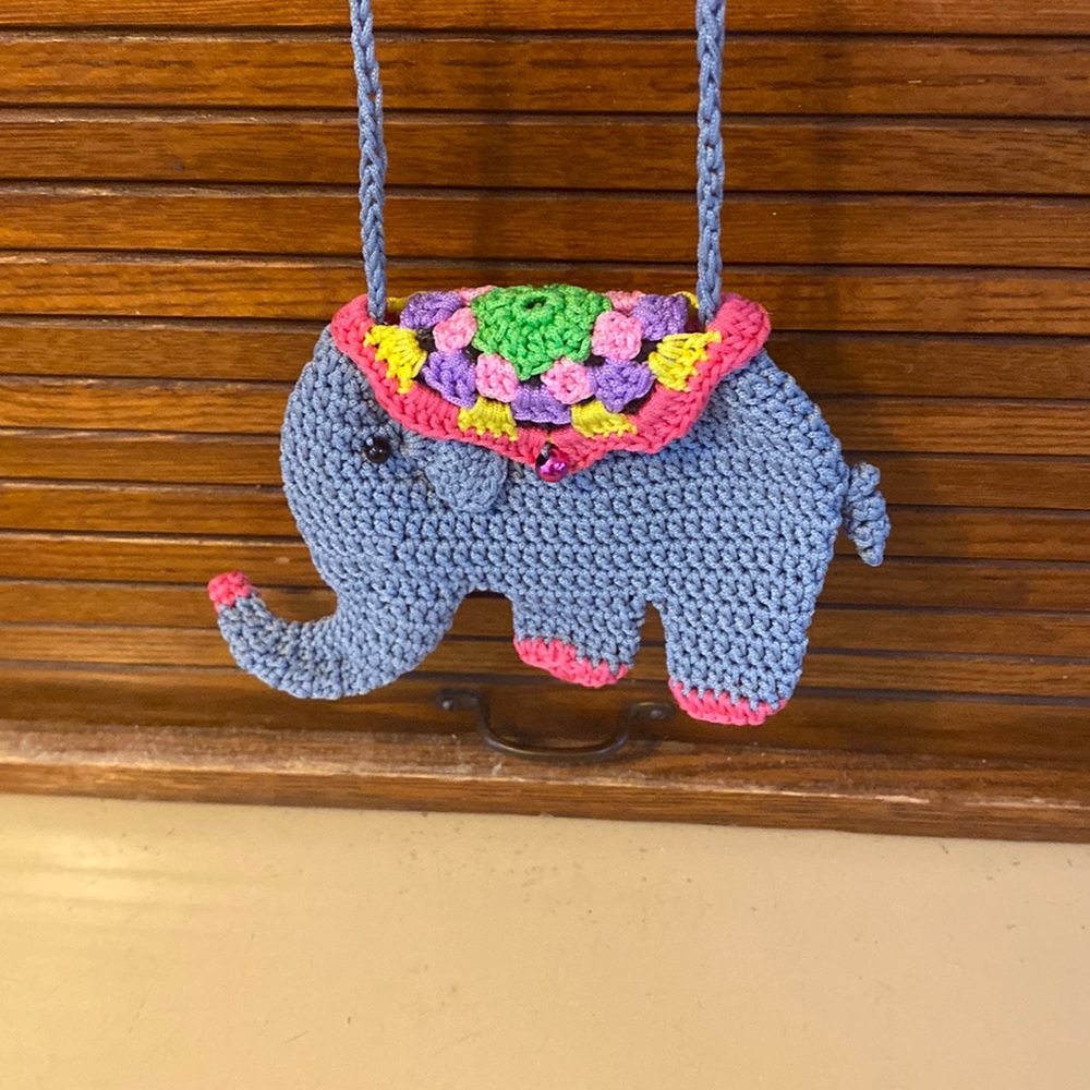Hand, crocheted, elephant purse